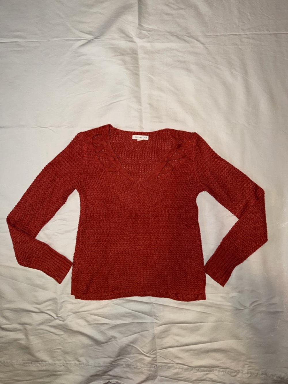 Aeropostale Burnt Orange Knit V-Neck Sweater‎ Small D013